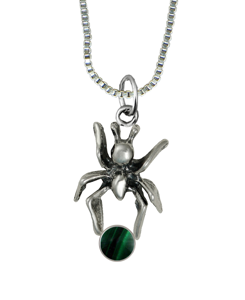 Sterling Silver Little Spider Pendant With Malachite